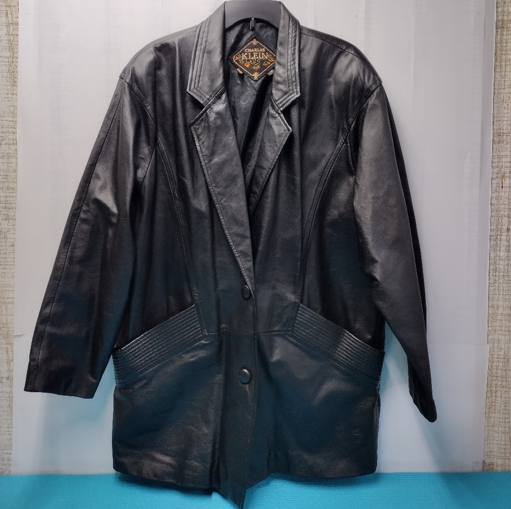 Charles Klein Men's Vintage Black Leather Jacket Size L